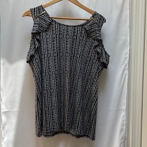 Rafaella Black and White Cold Shoulder Tee (1X)